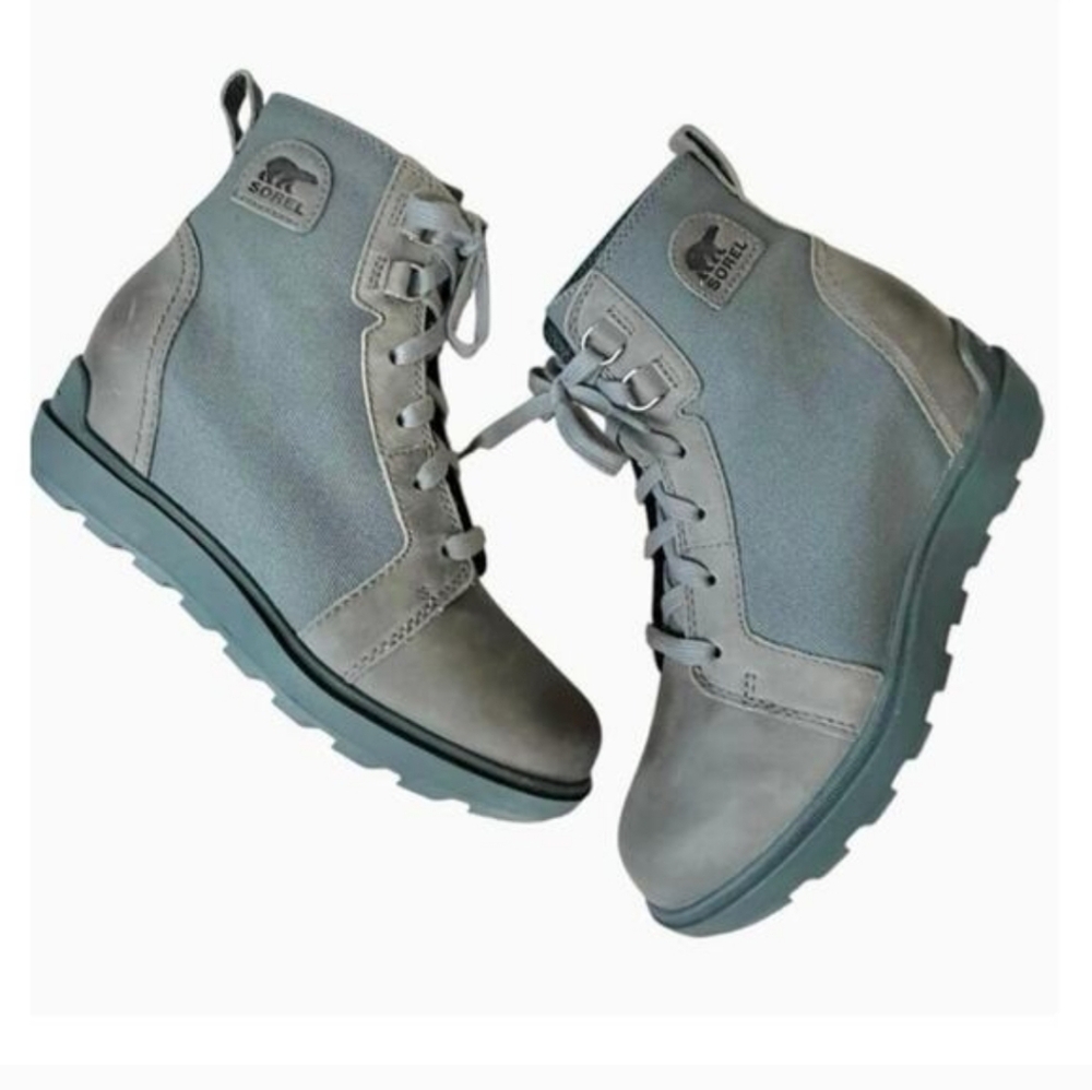 Sorel Boots Evie II Gray Wedge Lug Sole Gorpcore New Size 7 Lace Up Fall Winter